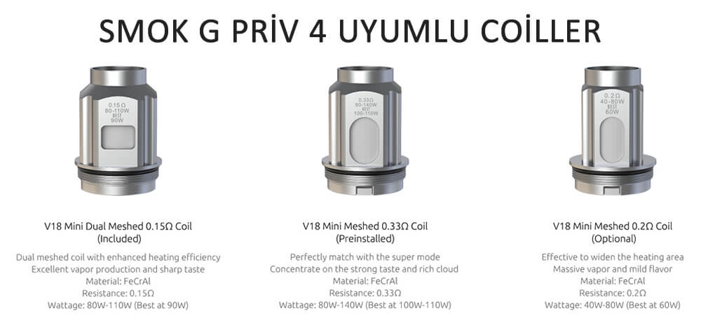 smok tfv 18 mini coil çeşitleri